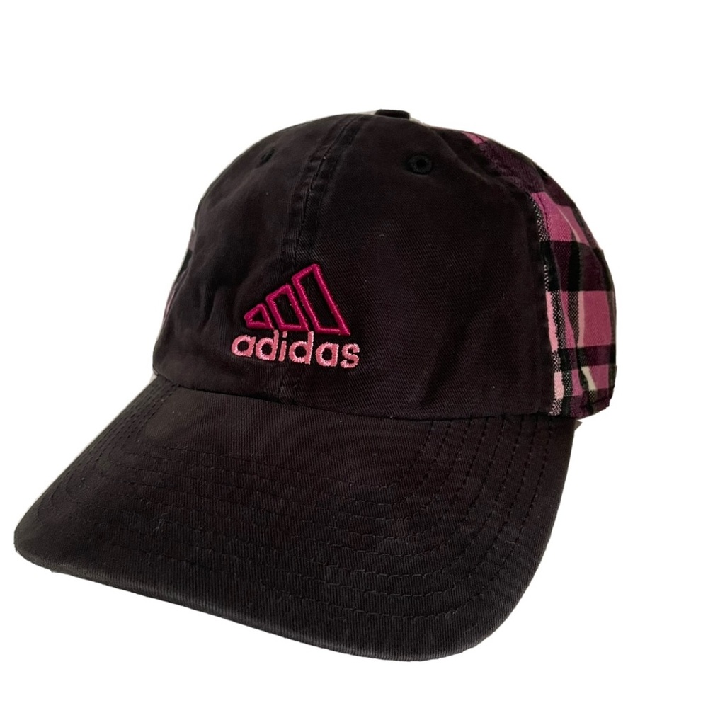 Adidas Baseball Hat Adjustable Cap Pink Black Logo Adult Women's Plaid Climalite